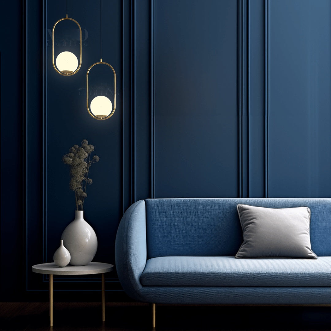 Ovale Hanglamp Met Open Frame En Glazen Bol Voor Warme Ruimteverlichting