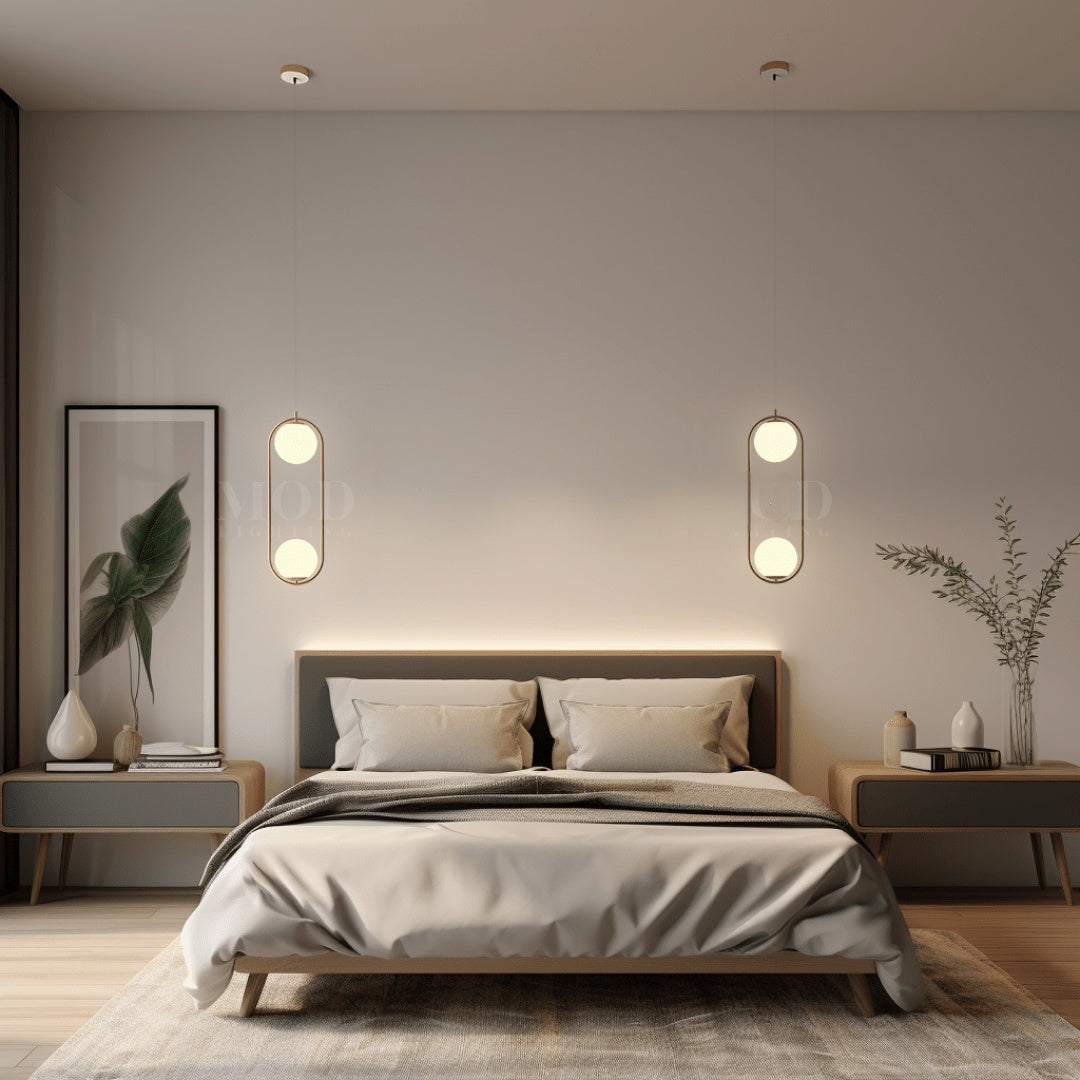 Ovale Hanglamp Met Open Frame En Glazen Bol Voor Warme Ruimteverlichting
