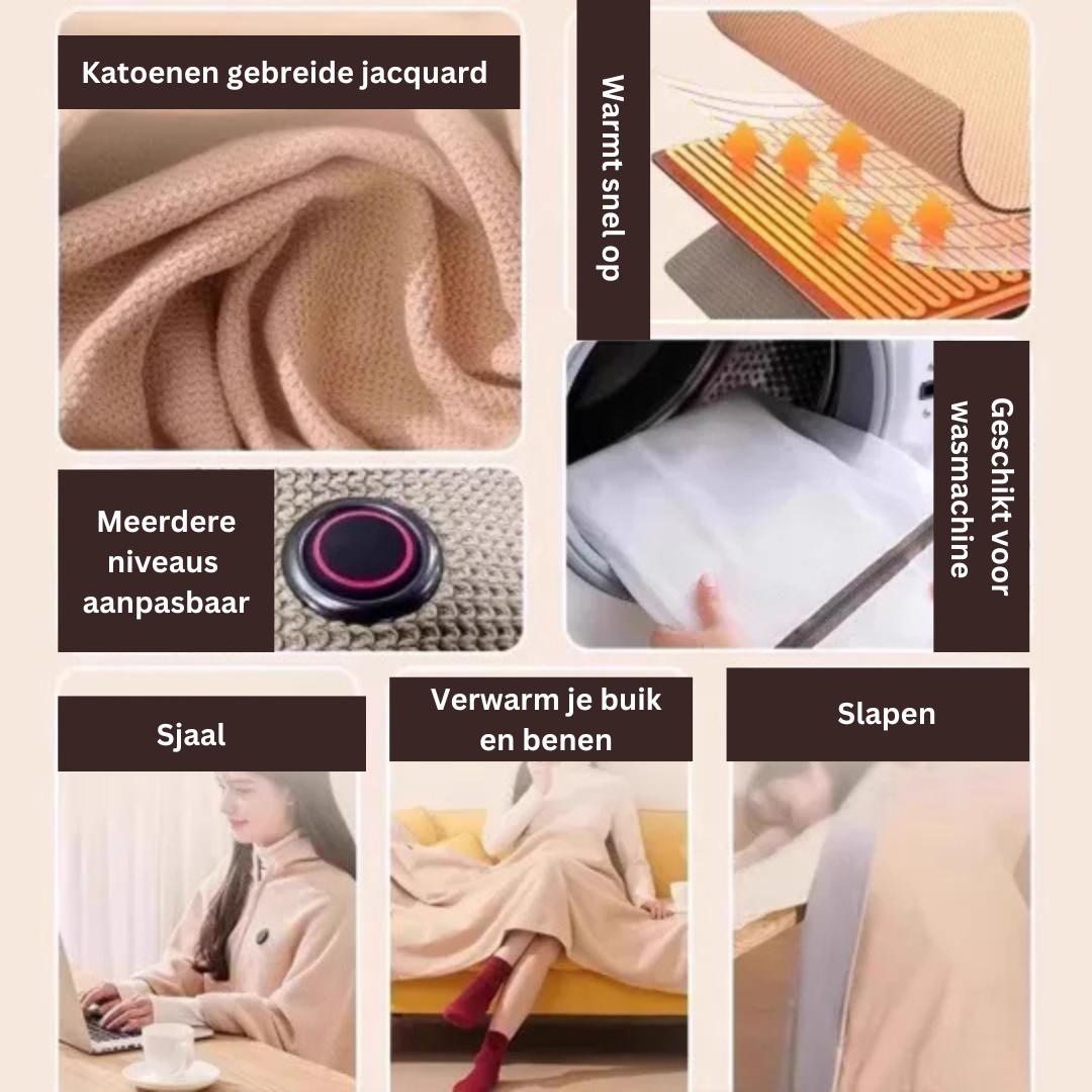 Draagbare USB-verwarmingsdeken met instelbare warmtestanden
