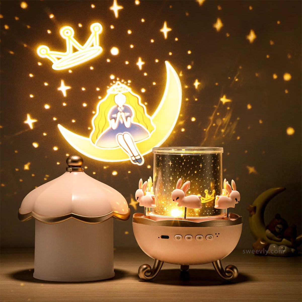 Slaapprojector Met Rustige Lichtmotieven En Kalmerende Melodieën Voor Bedtijd