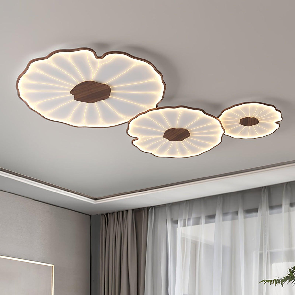 Plafondlamp Met Platte Vorm En Moderne Houtstructuur