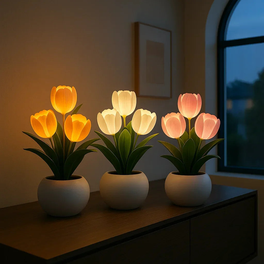 LED‑Tulpenlamp met Warm Licht en Stabiele Binnenplaatsing