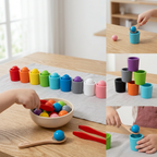 Montessori Kleurensorteerspel Met Ballen En Bekers Voor Educatief Speelplezier