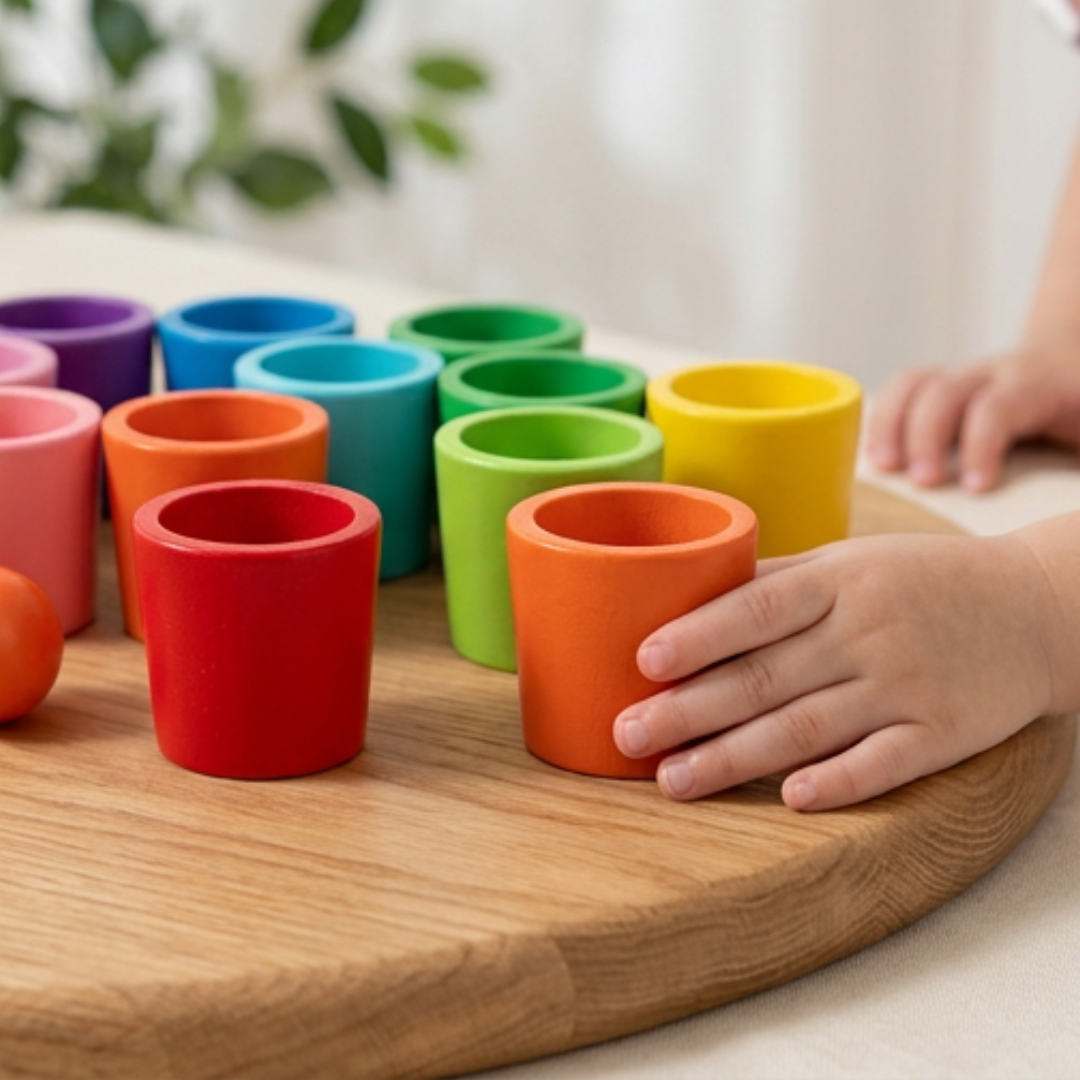 Montessori Kleurensorteerspel Met Ballen En Bekers Voor Educatief Speelplezier