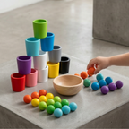 Montessori Kleurensorteerspel Met Ballen En Bekers Voor Educatief Speelplezier