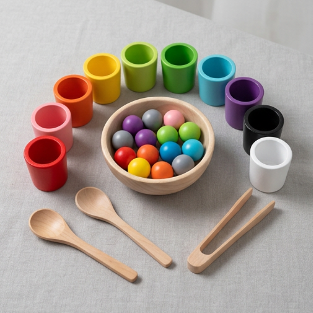 Montessori Kleurensorteerspel Met Ballen En Bekers Voor Educatief Speelplezier