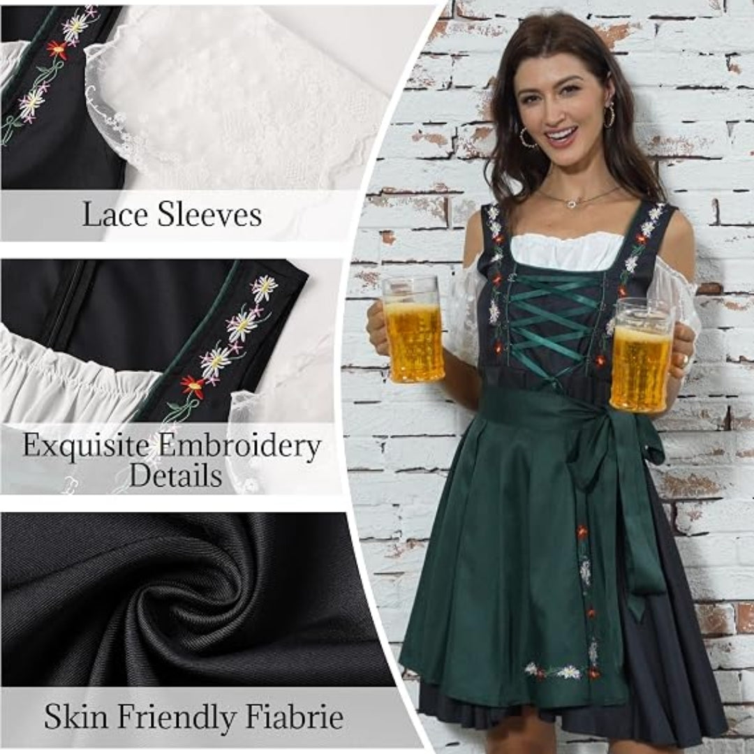 Dames Dirndl Jurk met Schort in Traditionele Oktoberfest-Stijl