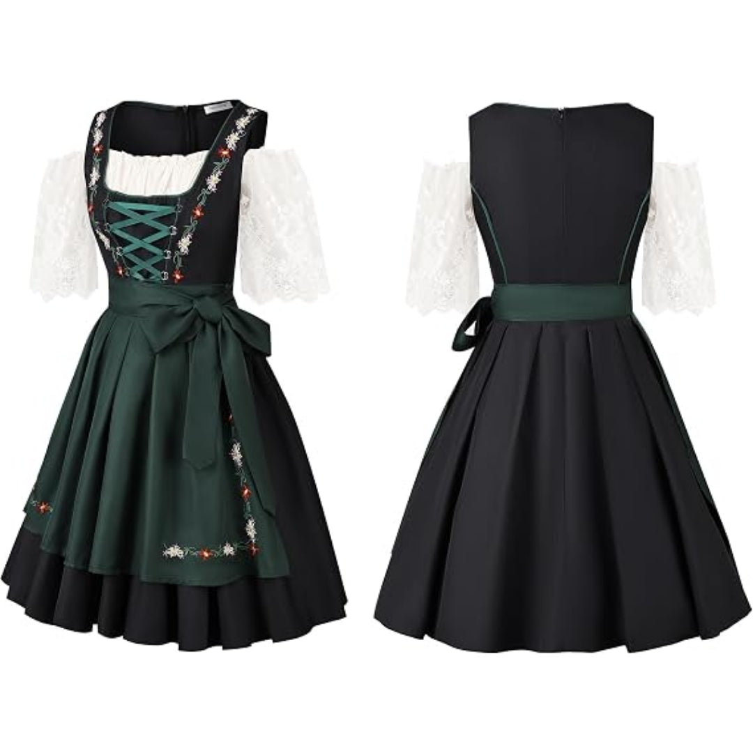 Dames Dirndl Jurk met Schort in Traditionele Oktoberfest-Stijl