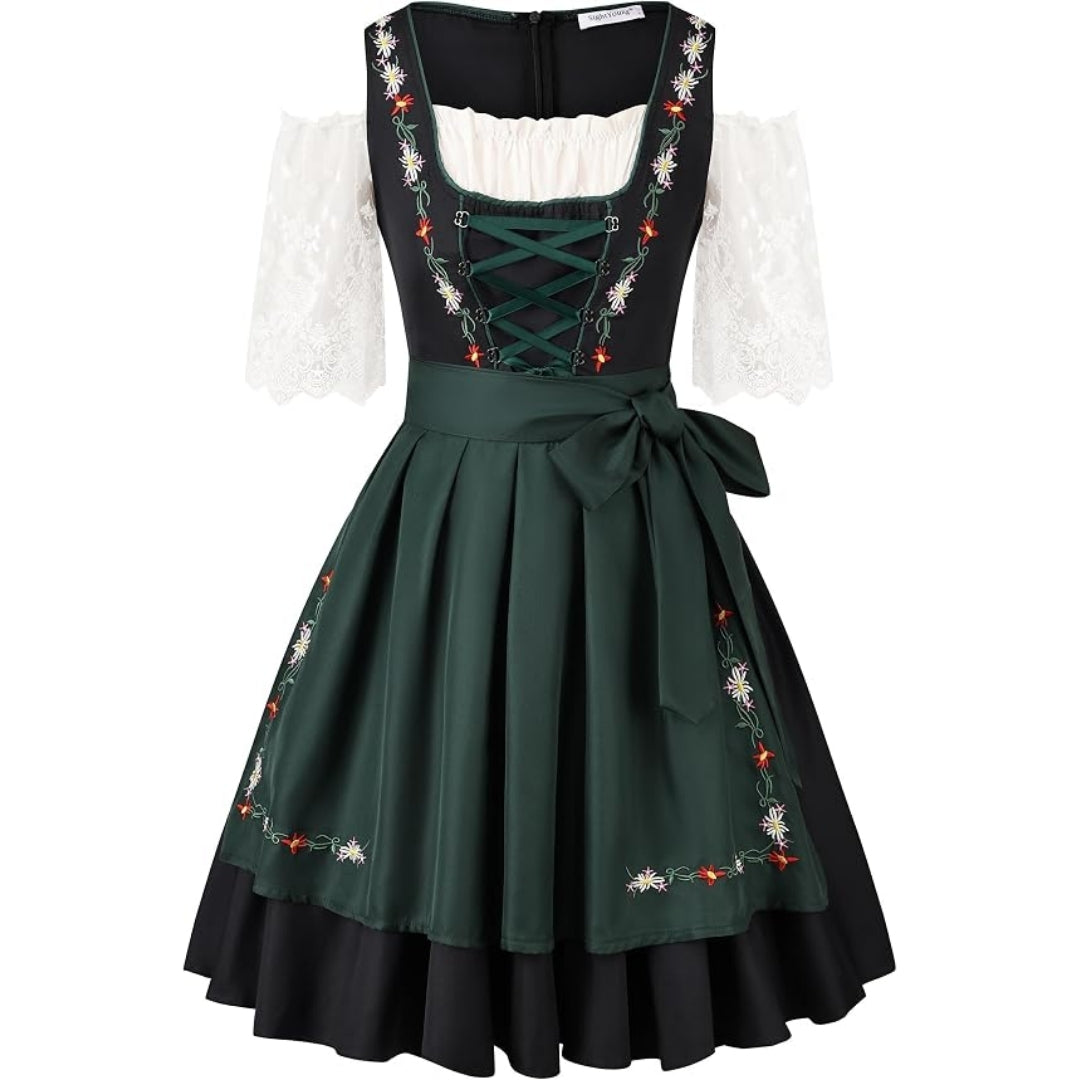 Dames Dirndl Jurk met Schort in Traditionele Oktoberfest-Stijl