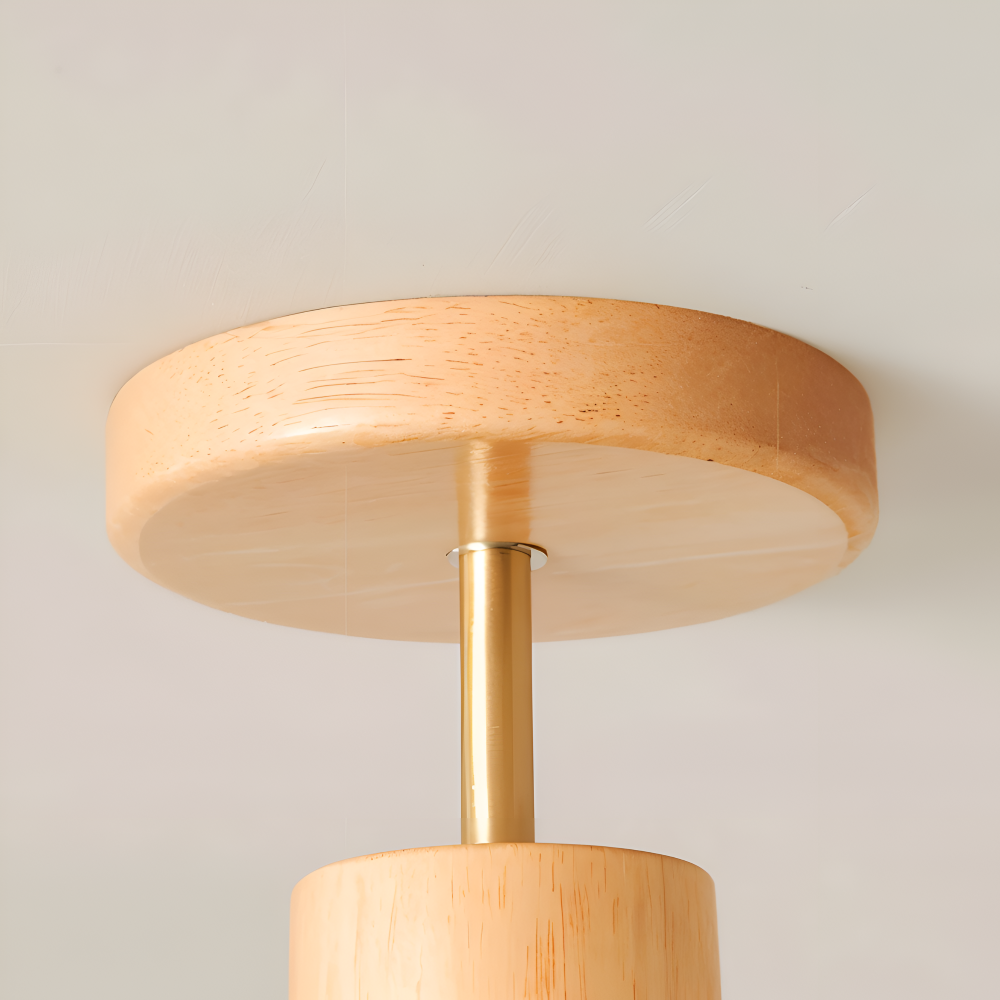Scandinavische Plafondlamp met Geribbeld Glas en Houten Afwerking