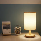 Houten Tafellamp met Linnen Kap en Dimbaar Ledlicht