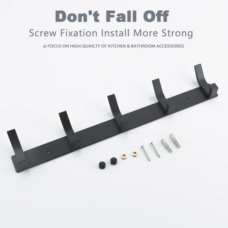 Aluminium Wall Hook Rail with Multiple Hooks for Bathroom and Entryway
