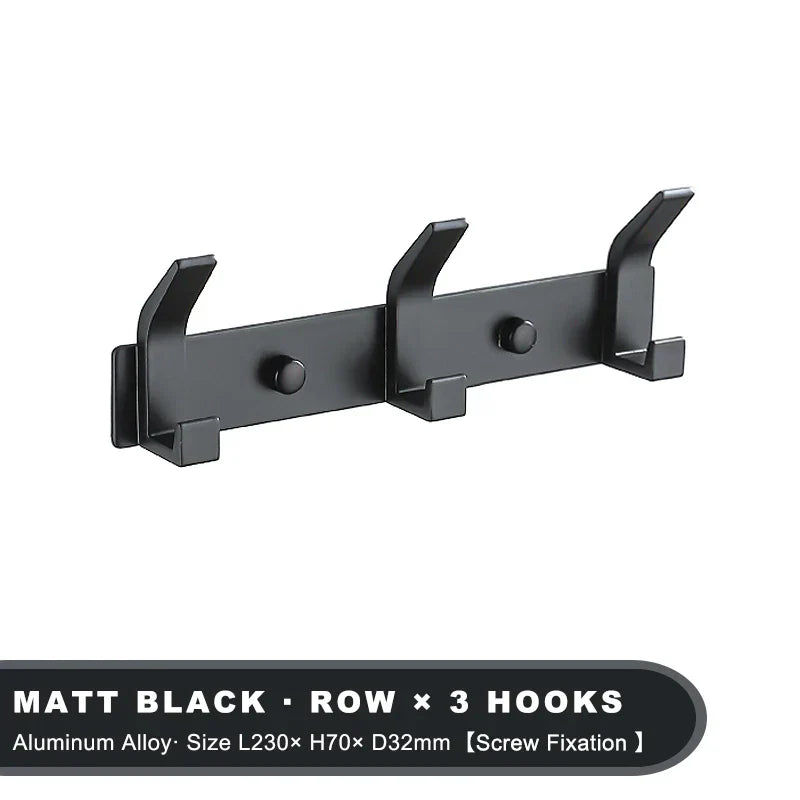 Aluminium Wall Hook Rail with Multiple Hooks for Bathroom and Entryway