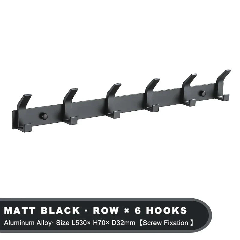 Aluminium Wall Hook Rail with Multiple Hooks for Bathroom and Entryway