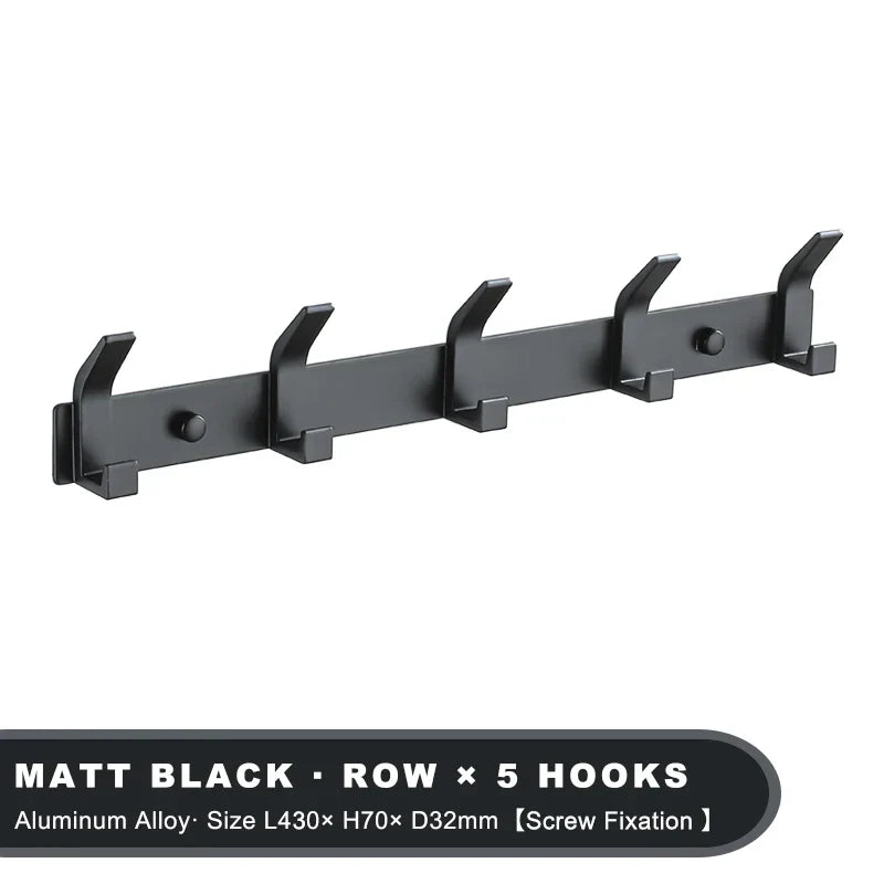 Aluminium Wall Hook Rail with Multiple Hooks for Bathroom and Entryway