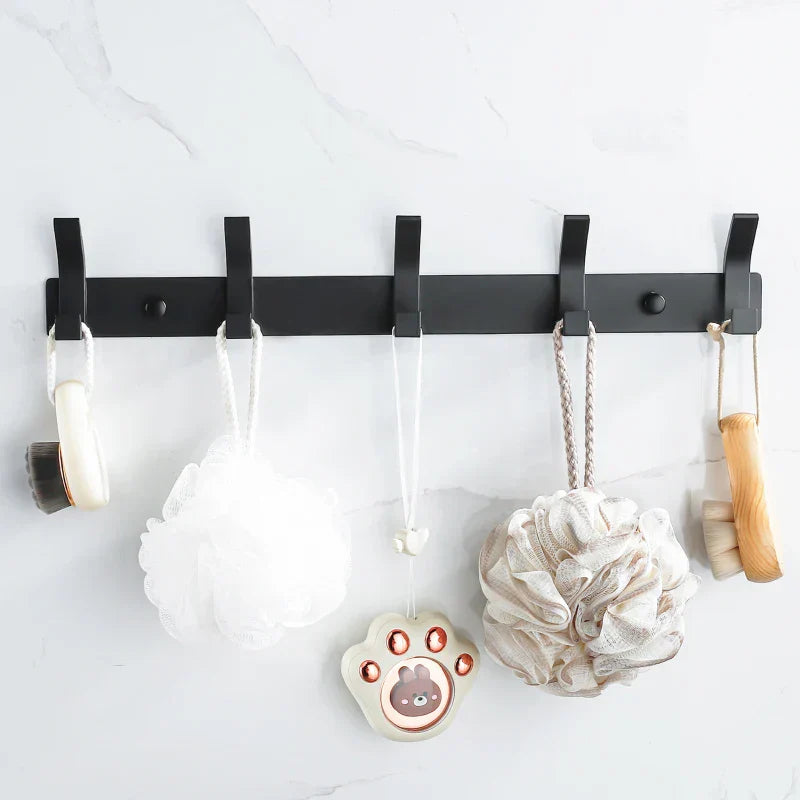 Aluminium Wall Hook Rail with Multiple Hooks for Bathroom and Entryway