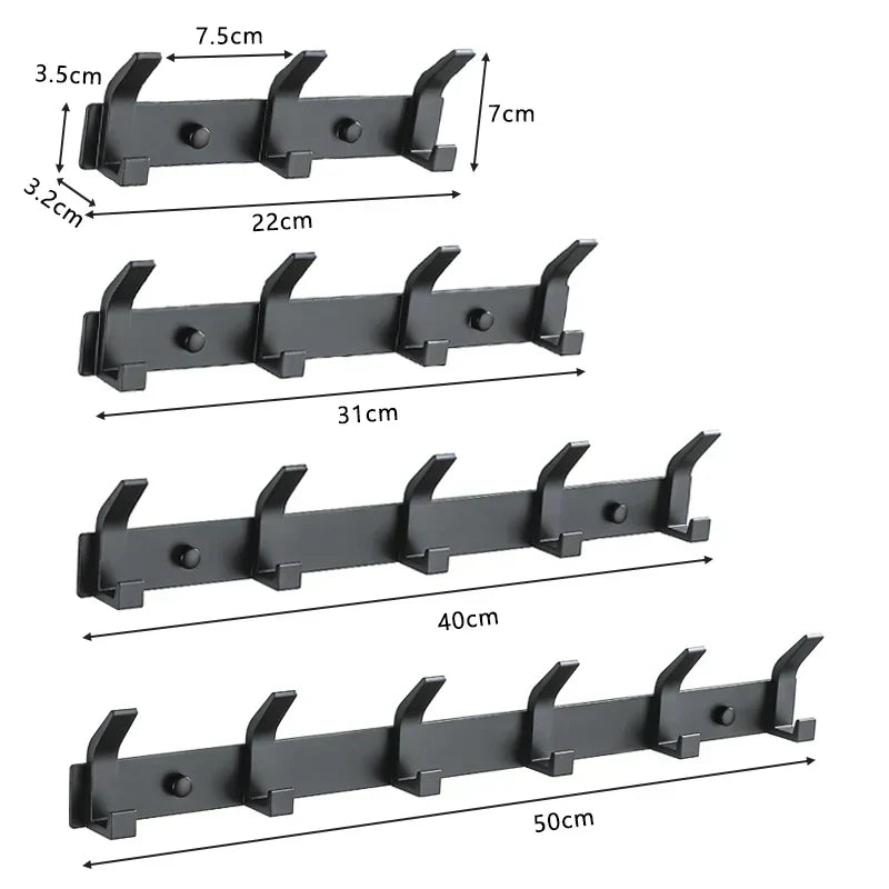 Aluminium Wall Hook Rail with Multiple Hooks for Bathroom and Entryway