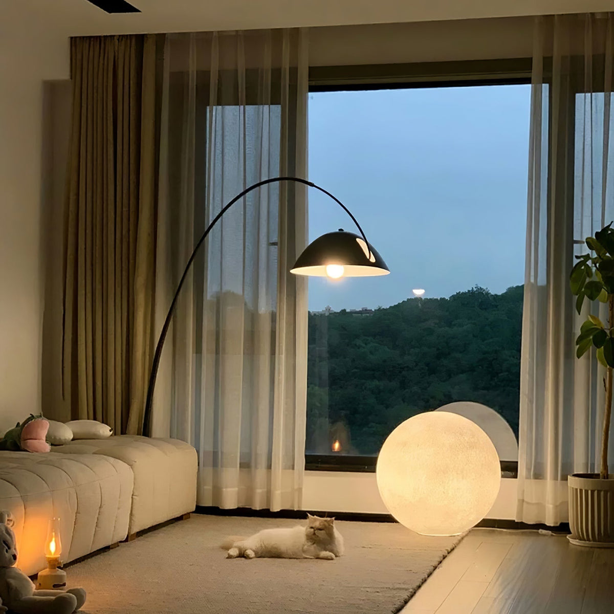 Maanvormige Vloerlamp Met Instelbare LED-Verlichting En Rustgevende Sfeer