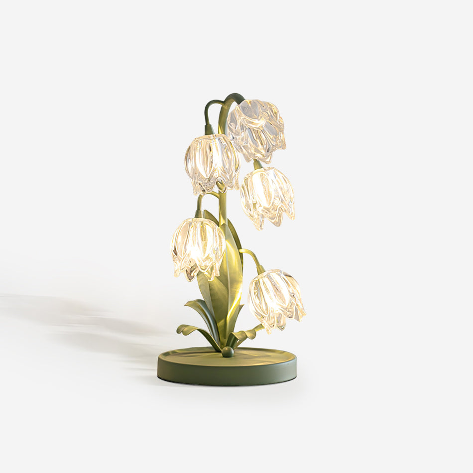 Kristal Tafellamp Met Bloemkap En Sculpturale Steel Voor Warme Sfeerlicht