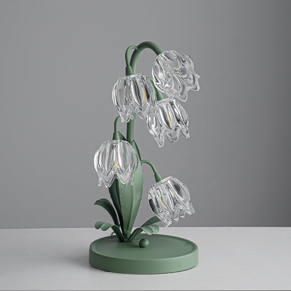 Kristal Tafellamp Met Bloemkap En Sculpturale Steel Voor Warme Sfeerlicht