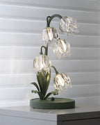 Kristal Tafellamp Met Bloemkap En Sculpturale Steel Voor Warme Sfeerlicht