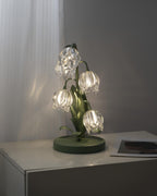 Kristal Tafellamp Met Bloemkap En Sculpturale Steel Voor Warme Sfeerlicht