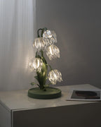 Kristal Tafellamp Met Bloemkap En Sculpturale Steel Voor Warme Sfeerlicht