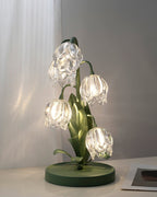 Kristal Tafellamp Met Bloemkap En Sculpturale Steel Voor Warme Sfeerlicht