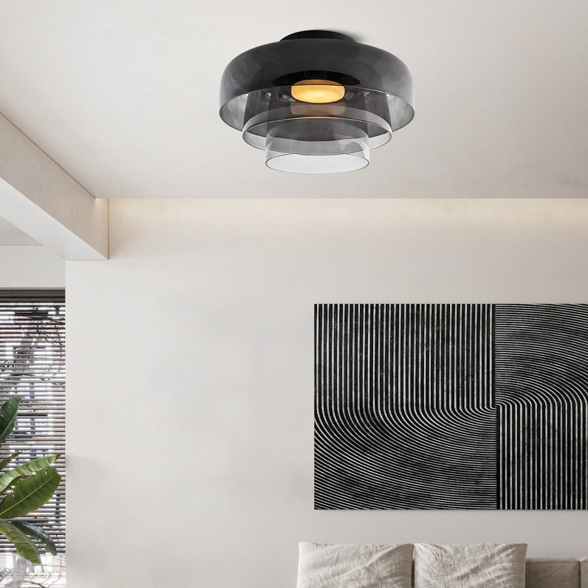 Glazen Plafondlamp Met Gelaagde Vorm En Moderne Sfeerverlichting