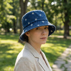 Dames Bucket Hat van Katoen met Geborduurde Madeliefjes en Brede Rand