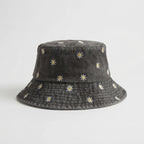 Dames Bucket Hat van Katoen met Geborduurde Madeliefjes en Brede Rand
