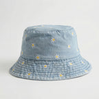 Dames Bucket Hat van Katoen met Geborduurde Madeliefjes en Brede Rand