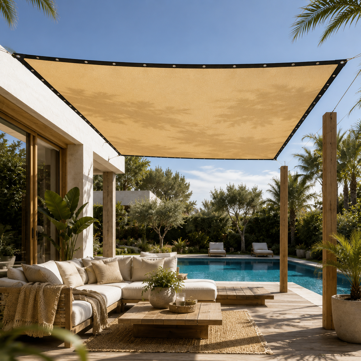 Rechthoekig Schaduwdoek met Verstevigde Ogen voor Tuin en Terras