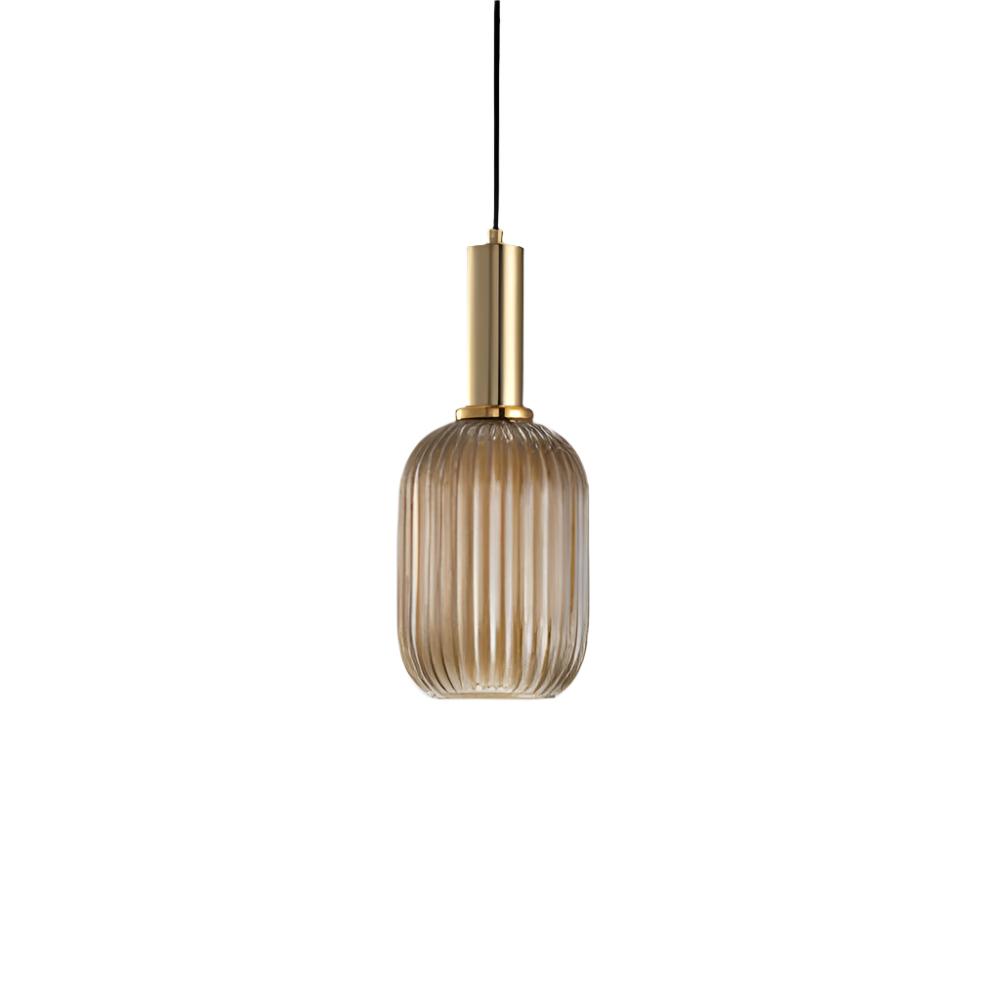Glas Hanglamp Met Geribbelde Kap En Strakke Buisfitting Voor Zachte Ruimteverlichting