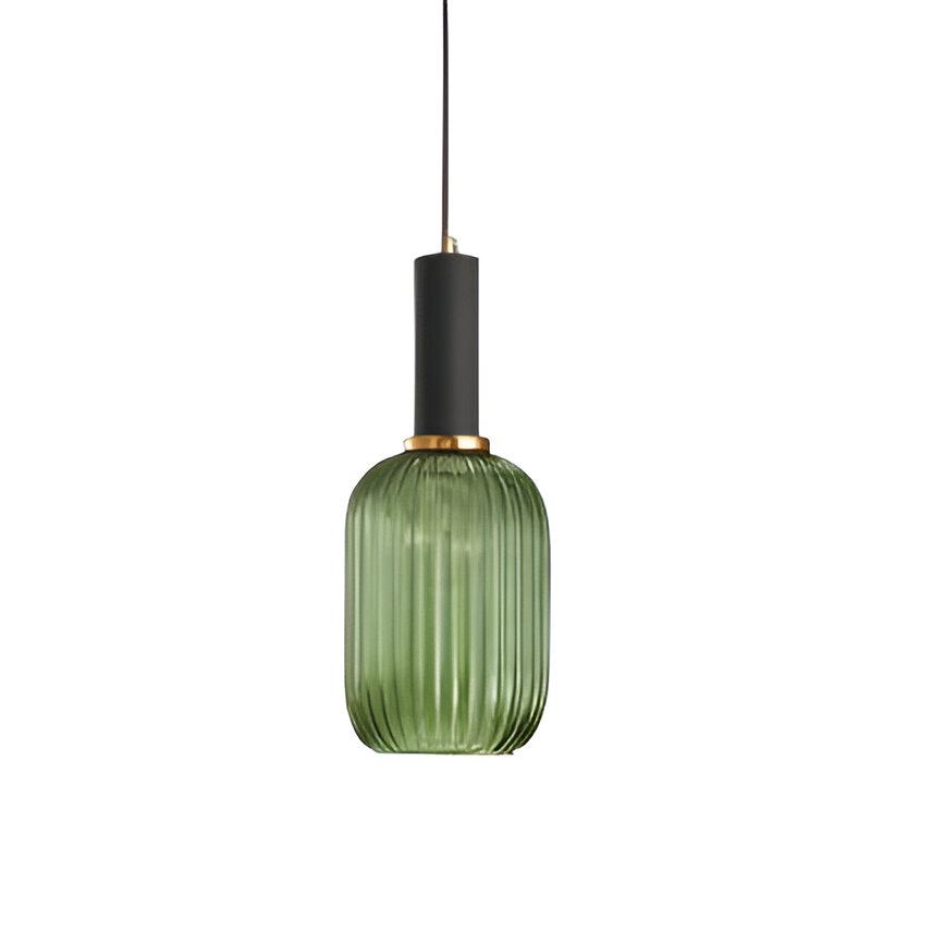 Glas Hanglamp Met Geribbelde Kap En Strakke Buisfitting Voor Zachte Ruimteverlichting