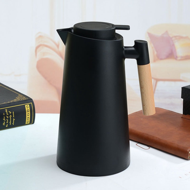 Glazen Thermokaraf Met Isolatie Temperatuurweergave En Houten Handgreep