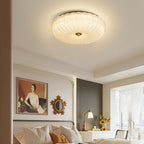 Plafondlamp Met Geribbeld Glazen Kap En Metalen Behuizing