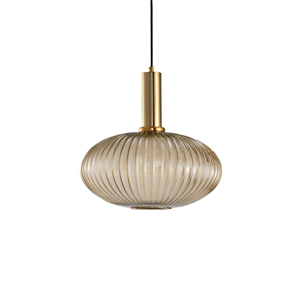 Glas Hanglamp Met Geribbelde Kap En Strakke Buisfitting Voor Zachte Ruimteverlichting