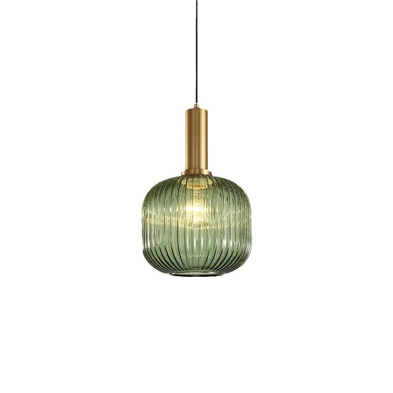 Glas Hanglamp Met Geribbelde Kap En Strakke Buisfitting Voor Zachte Ruimteverlichting