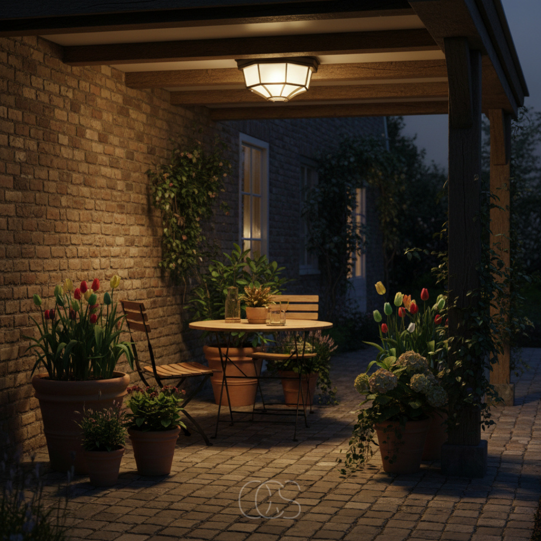 Buitenplafondlamp van Aluminium en Glas voor Veranda, Terras en Entree