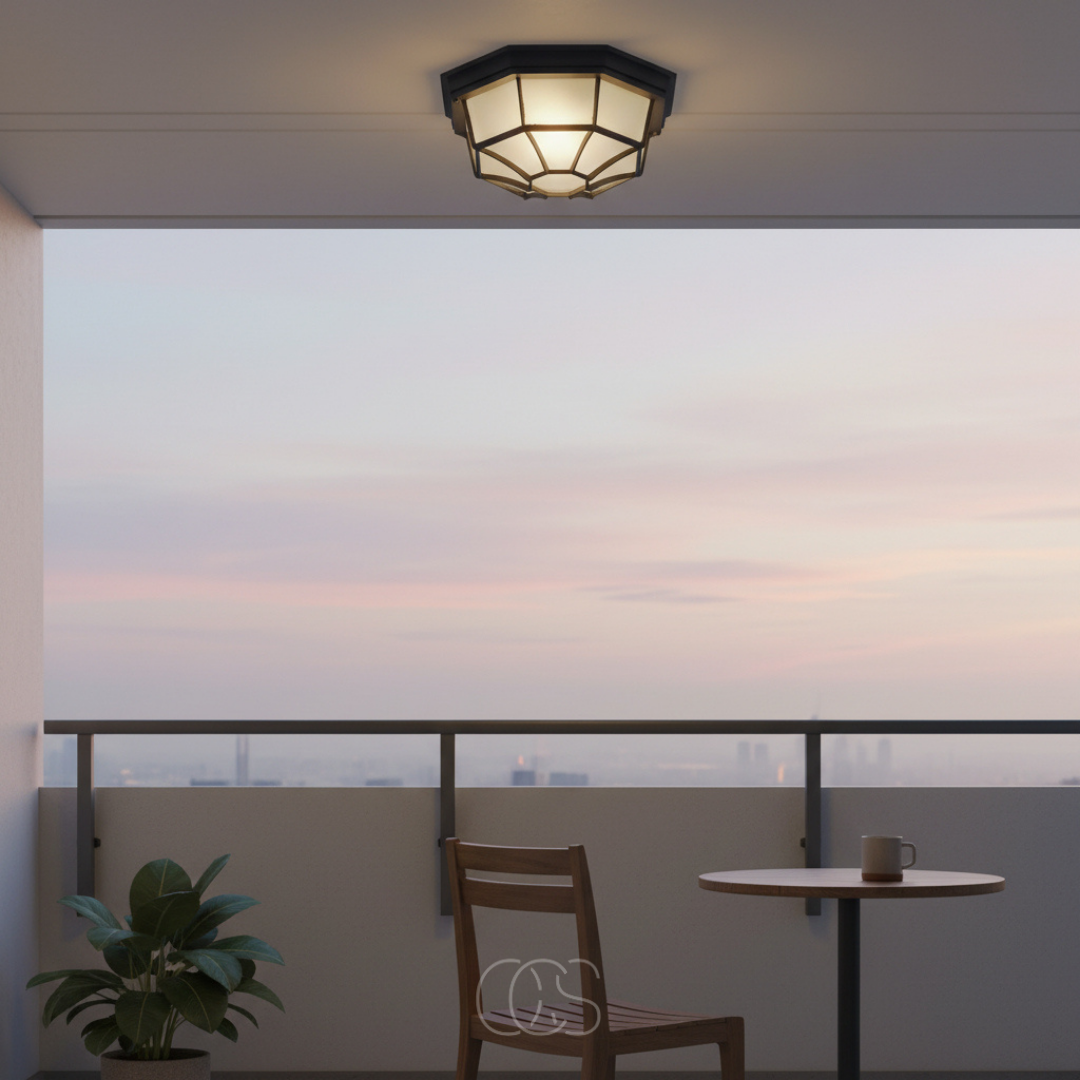 Buitenplafondlamp van Aluminium en Glas voor Veranda, Terras en Entree