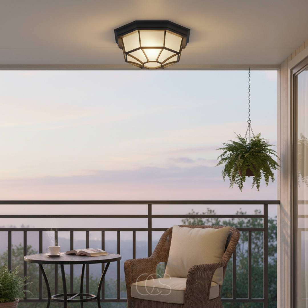 Buitenplafondlamp van Aluminium en Glas voor Veranda, Terras en Entree