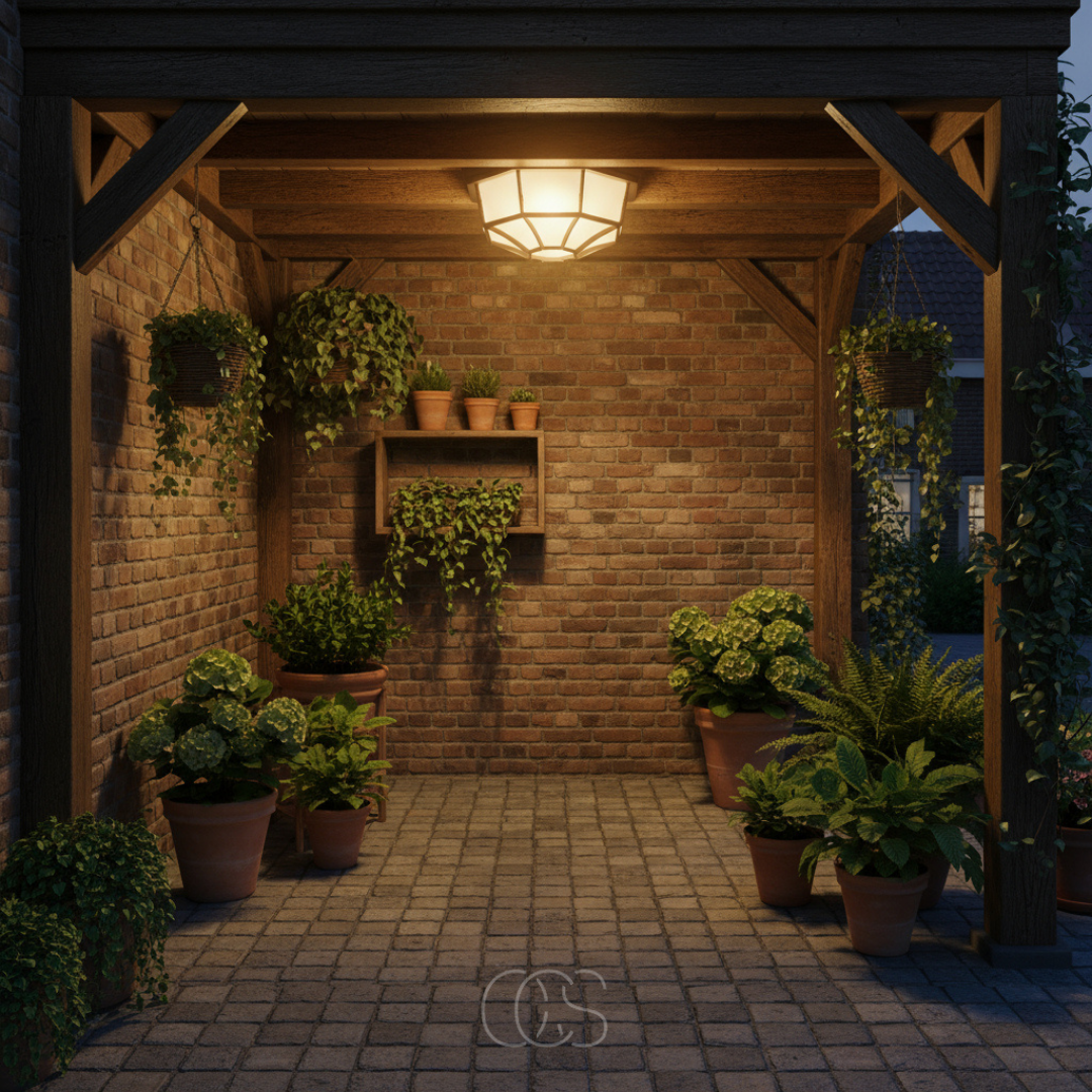 Buitenplafondlamp van Aluminium en Glas voor Veranda, Terras en Entree