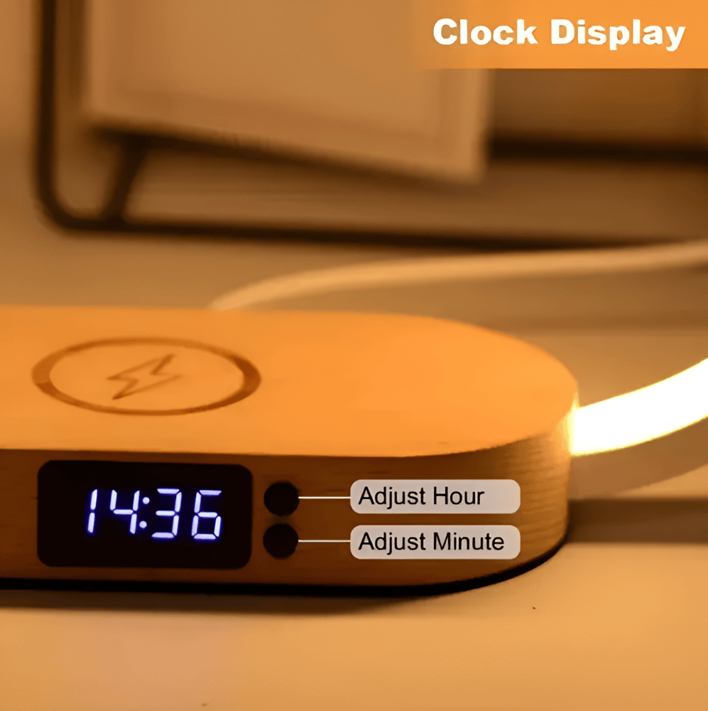 LED Tafellamp met Draadloze Oplader en Digitaal Display voor het Nachtkastje