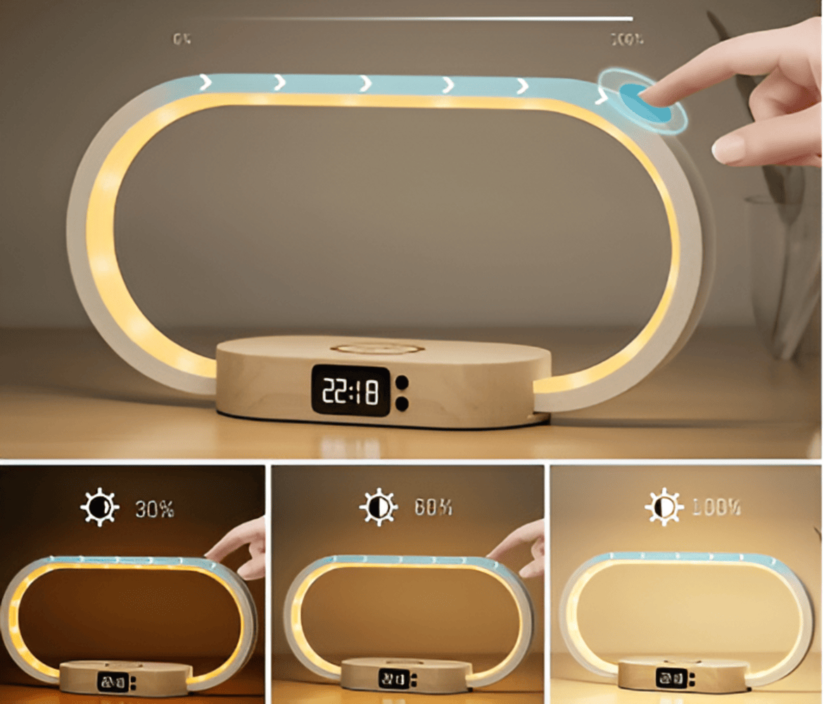 LED Tafellamp met Draadloze Oplader en Digitaal Display voor het Nachtkastje