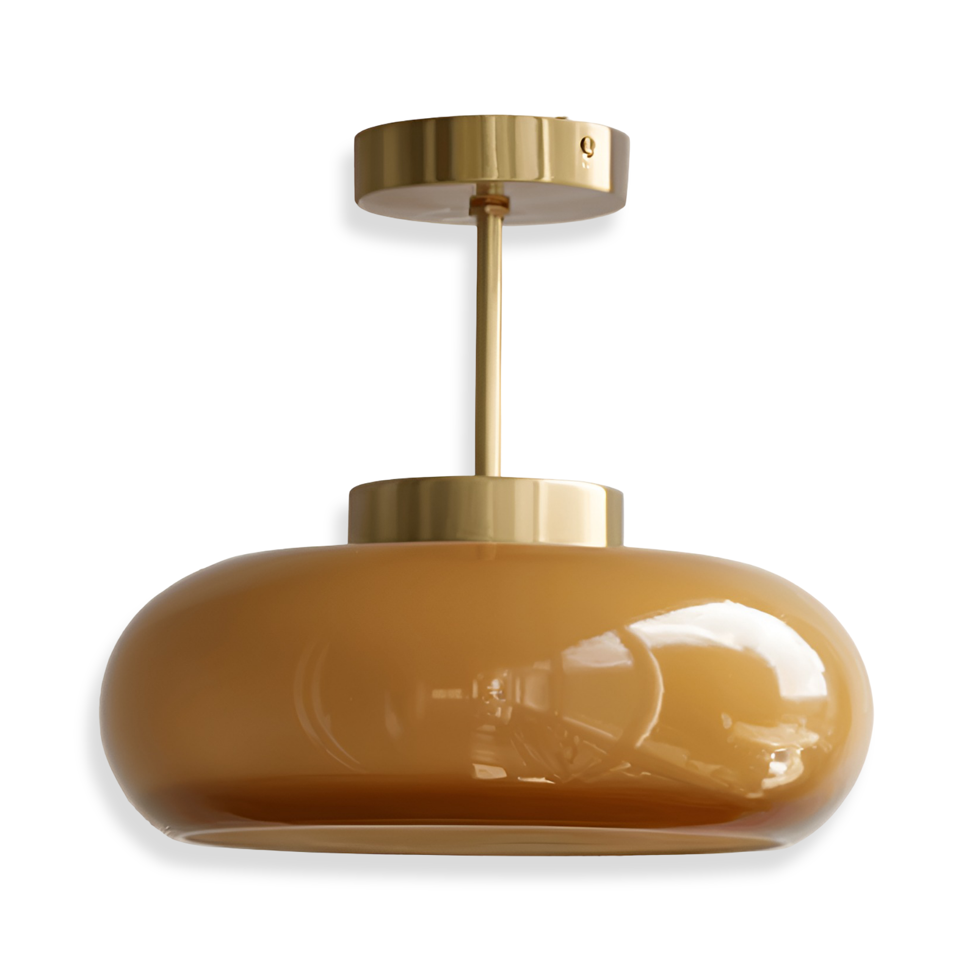 Retro Plafondlamp met Glazen Kap en Messing Afwerking voor een Warm Interieur
