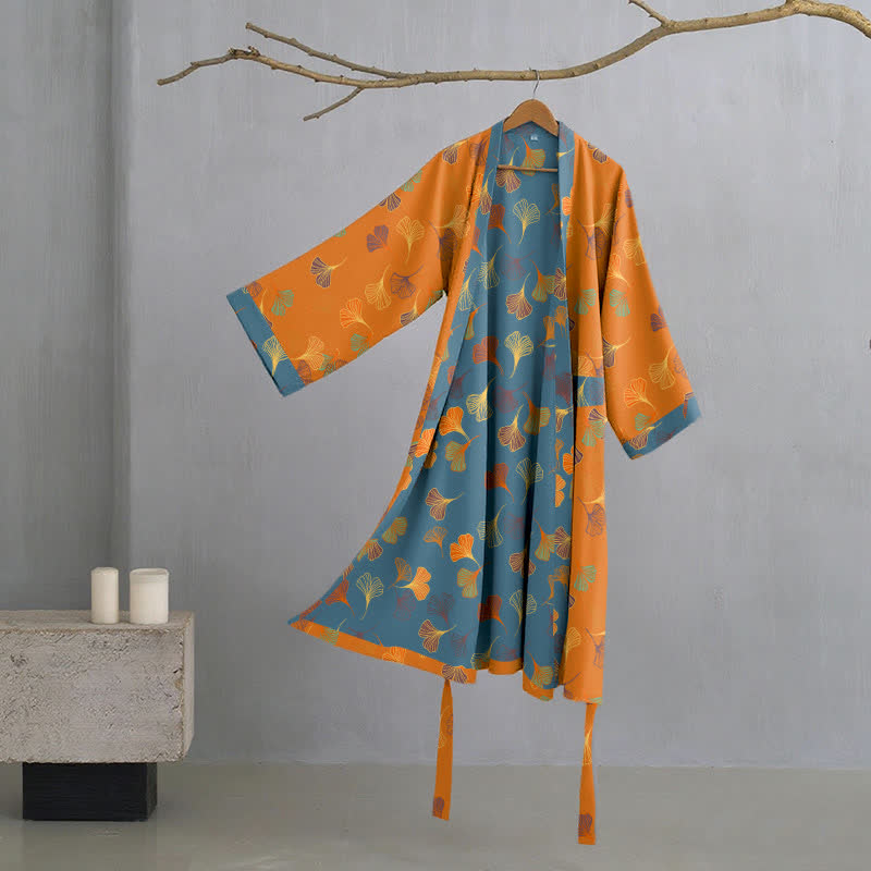 Katoenen Kimono Badjas Met Zachte Stof En Elegant Bladmotief