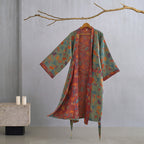 Katoenen Kimono Badjas Met Zachte Stof En Elegant Bladmotief