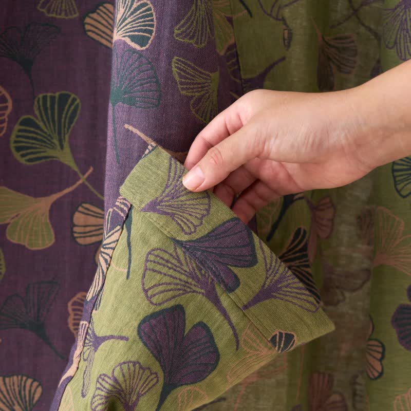 Katoenen Kimono Badjas Met Zachte Stof En Elegant Bladmotief