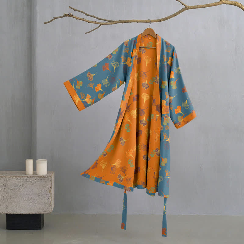 Katoenen Kimono Badjas Met Zachte Stof En Elegant Bladmotief